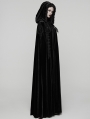 Black Gothic Embroidered Velvet Hooded Long Cloak for Women