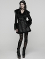 Black Gothic Plush Collar Warm Winter Jacquard Coat for Women