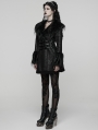 Black Gothic Plush Collar Warm Winter Jacquard Coat for Women