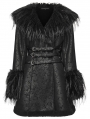 Black Gothic Plush Collar Warm Winter Jacquard Coat for Women