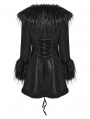Black Gothic Plush Collar Warm Winter Jacquard Coat for Women