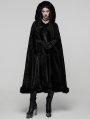 Black Gothic Mid-Length Hooded Fur Warm Winter Cloak for Women