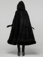 Black Gothic Mid-Length Hooded Fur Warm Winter Cloak for Women