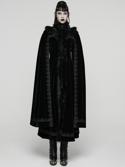 Black Retro Gothic Plush Velvet Long Cloak Coat for Women
