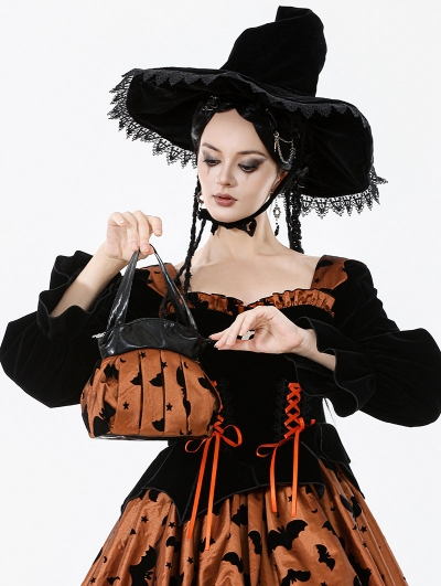 Brown and Black Gothic Halloween Bat Pumpkin Handbag