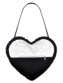 Black and White Lolita Gothic Bow Ruffle Heart Bag