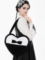 Black and White Lolita Gothic Bow Ruffle Heart Bag