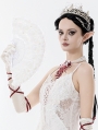 White Gothic Rose Pearl Embellished Lace Fan