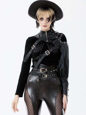 Black Gothic Asymmetric Punk Leather Shoulder Cape for Women