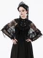 Black Gothic Embroidered Lace Overlay Short Cape for Women