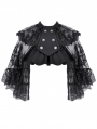Black Gothic Embroidered Lace Overlay Short Cape for Women