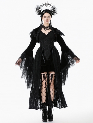 Black Noble Gothic Velvet Raven Feather Cape for Women