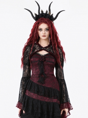 Black and Red Retro Gothic Baroque Lace Cape for Women