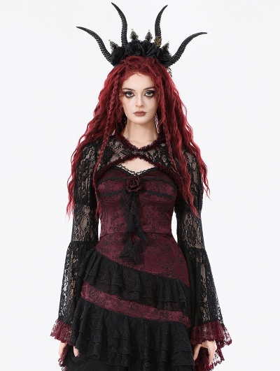 Black and Red Retro Gothic Baroque Lace Cape for Women