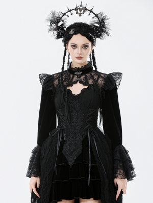 Black Gothic Velvet Lace Hollow Shoulder Cape for Women
