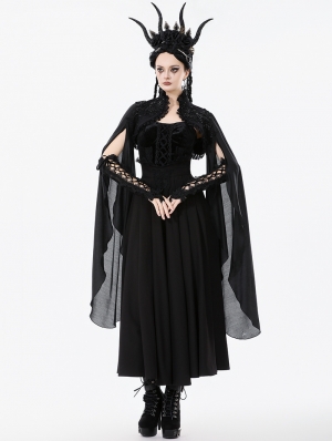 Black Gothic Embroidered Lace Applique Cape for Women