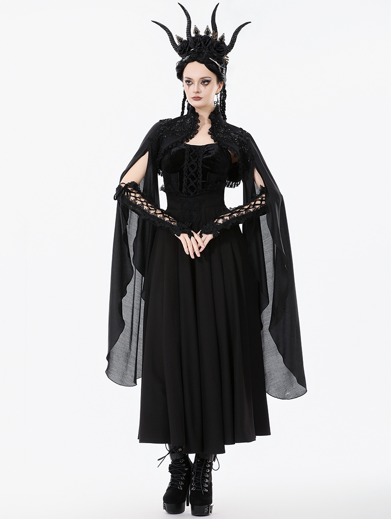 Black Gothic Embroidered Lace Applique Cape for Women