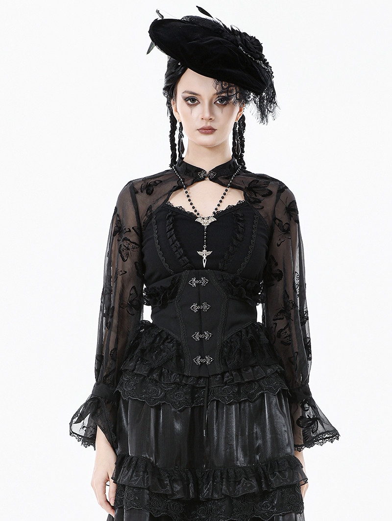 Black Vintage Gothic Coffin Underbust Corset Waistband