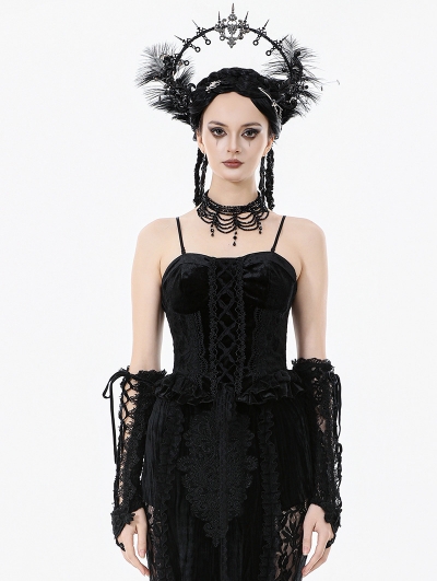 Black Gothic Velvet Lace Ruffled Bustier Top for Women