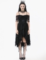 Black Gothic Lace Tassel Off-Shoulder High-Low Party Dress