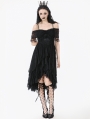 Black Gothic Lace Tassel Off-Shoulder High-Low Party Dress