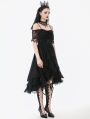 Black Gothic Lace Tassel Off-Shoulder High-Low Party Dress
