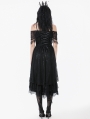Black Gothic Lace Tassel Off-Shoulder High-Low Party Dress