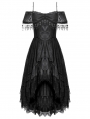Black Gothic Lace Tassel Off-Shoulder High-Low Party Dress