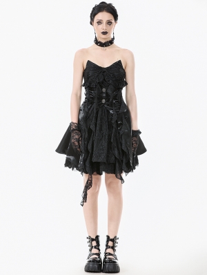 Black Gothic Ruffled Lace Fringe Sweetheart Cat Ear Short Dress