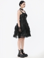 Black Gothic Lolita Priness Lace Strap Short Dress