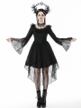 Black Gothic Ruffle Lace Bell Sleeve High-Low Dress