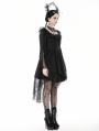 Black Gothic Ruffle Lace Bell Sleeve High-Low Dress