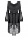 Black Gothic Ruffle Lace Bell Sleeve High-Low Dress