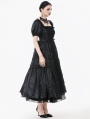 Black Retro Gothic Frill Puff Sleeve Long Dress