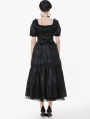 Black Retro Gothic Frill Puff Sleeve Long Dress