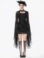 Black Gothic Floral Lace Mesh Bell Sleeve Short Dress