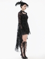 Black Gothic Floral Lace Mesh Bell Sleeve Short Dress