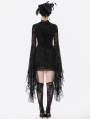 Black Gothic Floral Lace Mesh Bell Sleeve Short Dress