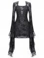 Black Gothic Floral Lace Mesh Bell Sleeve Short Dress