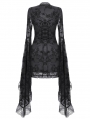 Black Gothic Floral Lace Mesh Bell Sleeve Short Dress