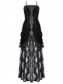 Black Gothic Embroidered Lace Velvet Bustier Long Dress