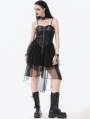 Black Gothic Punk Mesh Spliced Faux Leather Corset Dress