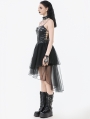 Black Gothic Punk Mesh Spliced Faux Leather Corset Dress