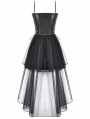 Black Gothic Punk Mesh Spliced Faux Leather Corset Dress