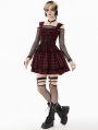 Red and Black Plaid Gothic Ruched Layered Short Dress