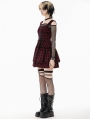 Red and Black Plaid Gothic Ruched Layered Short Dress