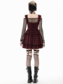 Red and Black Plaid Gothic Ruched Layered Short Dress