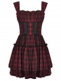 Red and Black Plaid Gothic Ruched Layered Short Dress