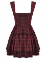 Red and Black Plaid Gothic Ruched Layered Short Dress