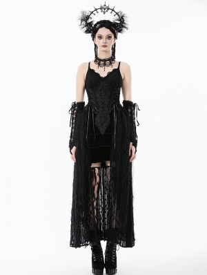 Black Romantic Gothic Irregular Lace Tail Dress